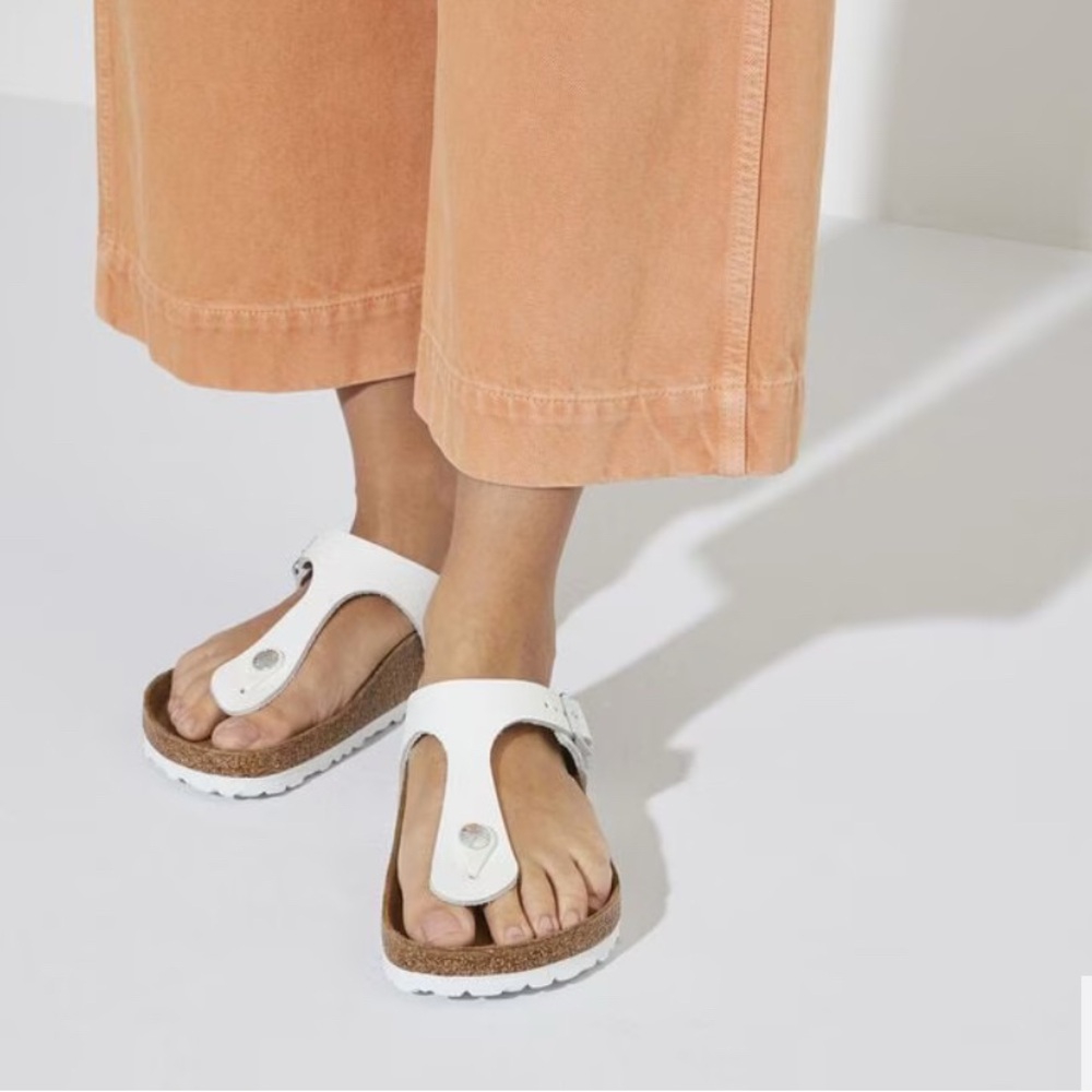 Birkenstock White Gizeh Thong Sandals with Cork Footbed